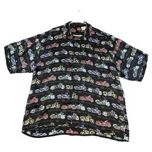 Harley Davidson Mens XL Black 100% Silk AllOver Motorcycle Print Button Up Shirt